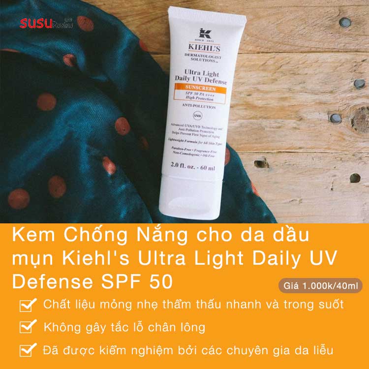 Kem chống nắng cho da dầu mụn Kiehl's Ultra Light Daily UV Defense SPF 50 PA++++ Anti-pollution